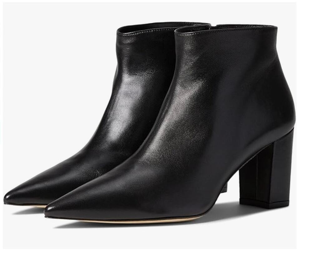 Stuart Weitzman Stuart 75 Pointed Toe Zip Booties Black Leather Size 8.5 NWOB